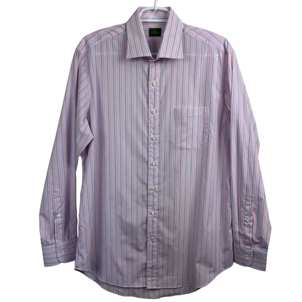Sid Mashburn Mens Multi‎ Color Striped Cotton Dress Shirt 16/34 Pink Blue Orange